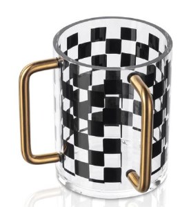 Picture of Lucite Round Wash Cup Onyx Design Gold Handles 5"